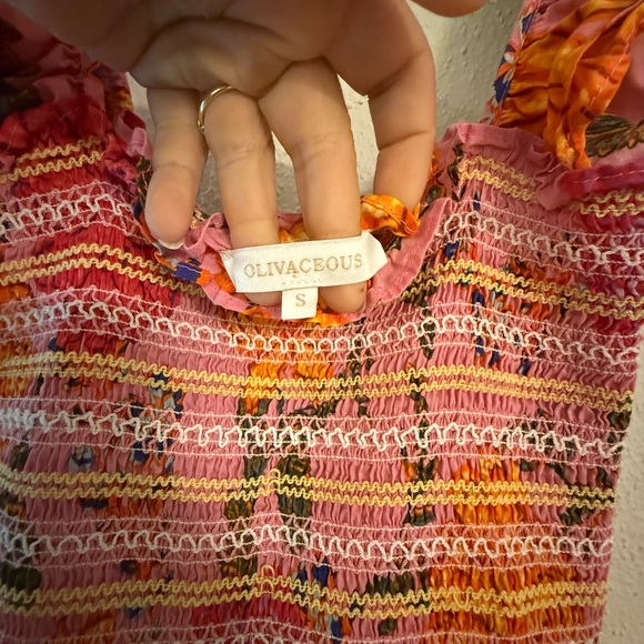 Boho Olivaceous Pink and Orange Floral Maxi Dress with Pockets Size Small - Picture 3 of 5